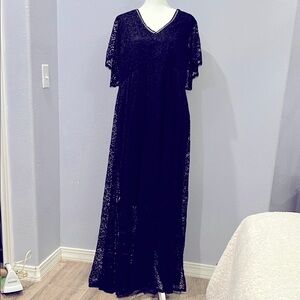 Torrid Elegant Black Lace Maxi Dress, Short Sleeves Size 22